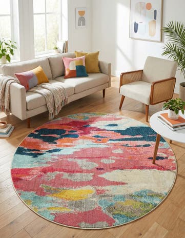 Pink Washable Hyacinth Round Rug