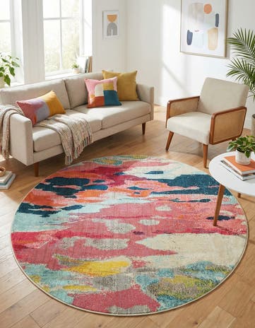 Pink Washable Hyacinth Round Rug
