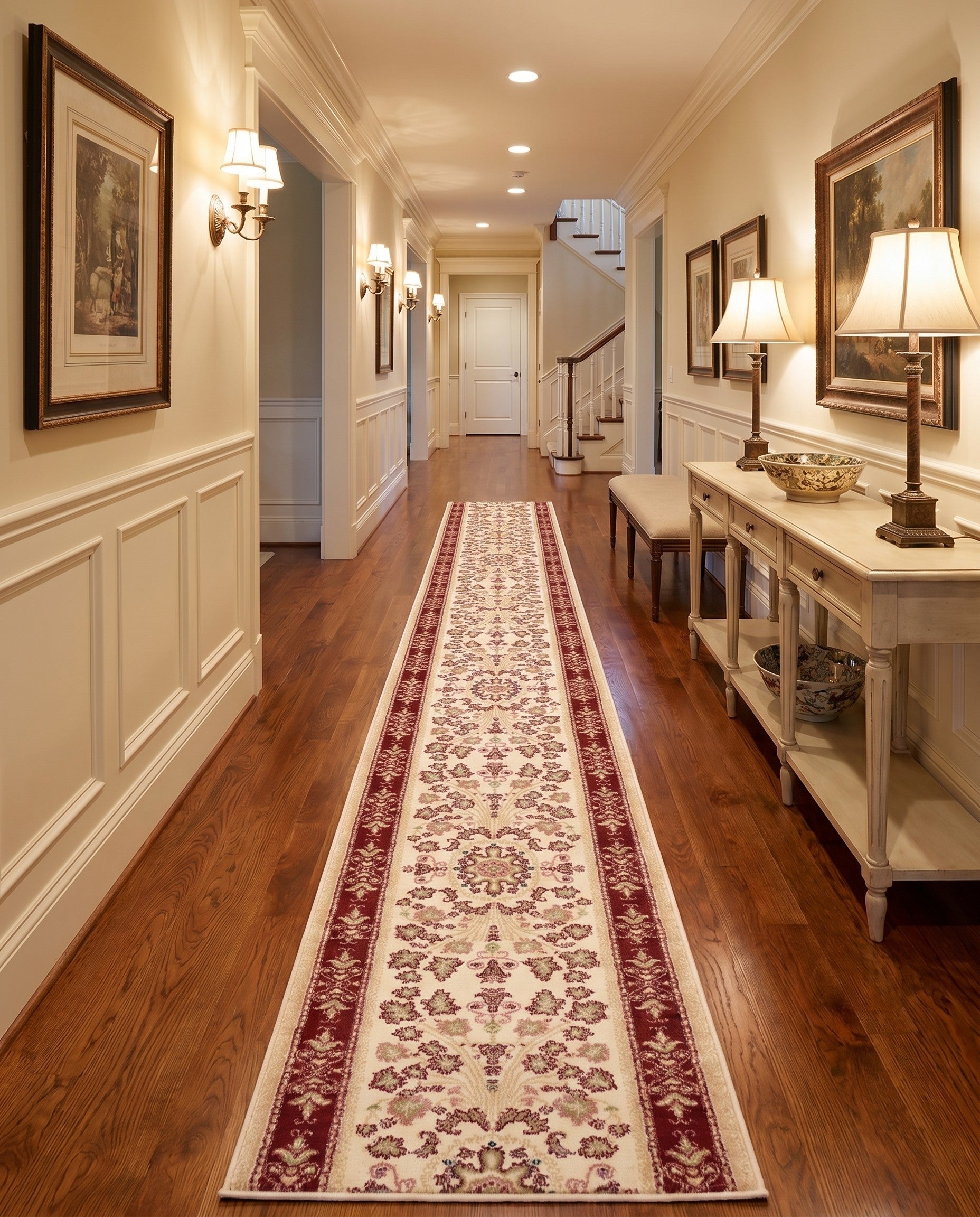 Ivory Tabriz Design Runner Rug
