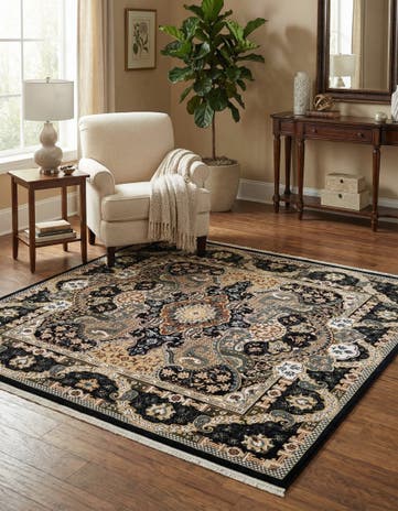 Navy Blue Nain Design Square Rug