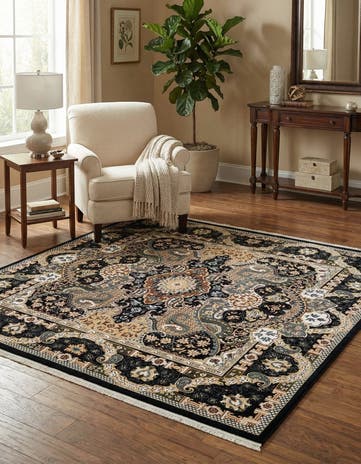 Navy Blue Nain Design Square Rug