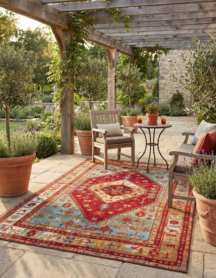 Detail image of 5' 3 x 8' Easy-Clean Traditional Indoor / Outdoor Rug