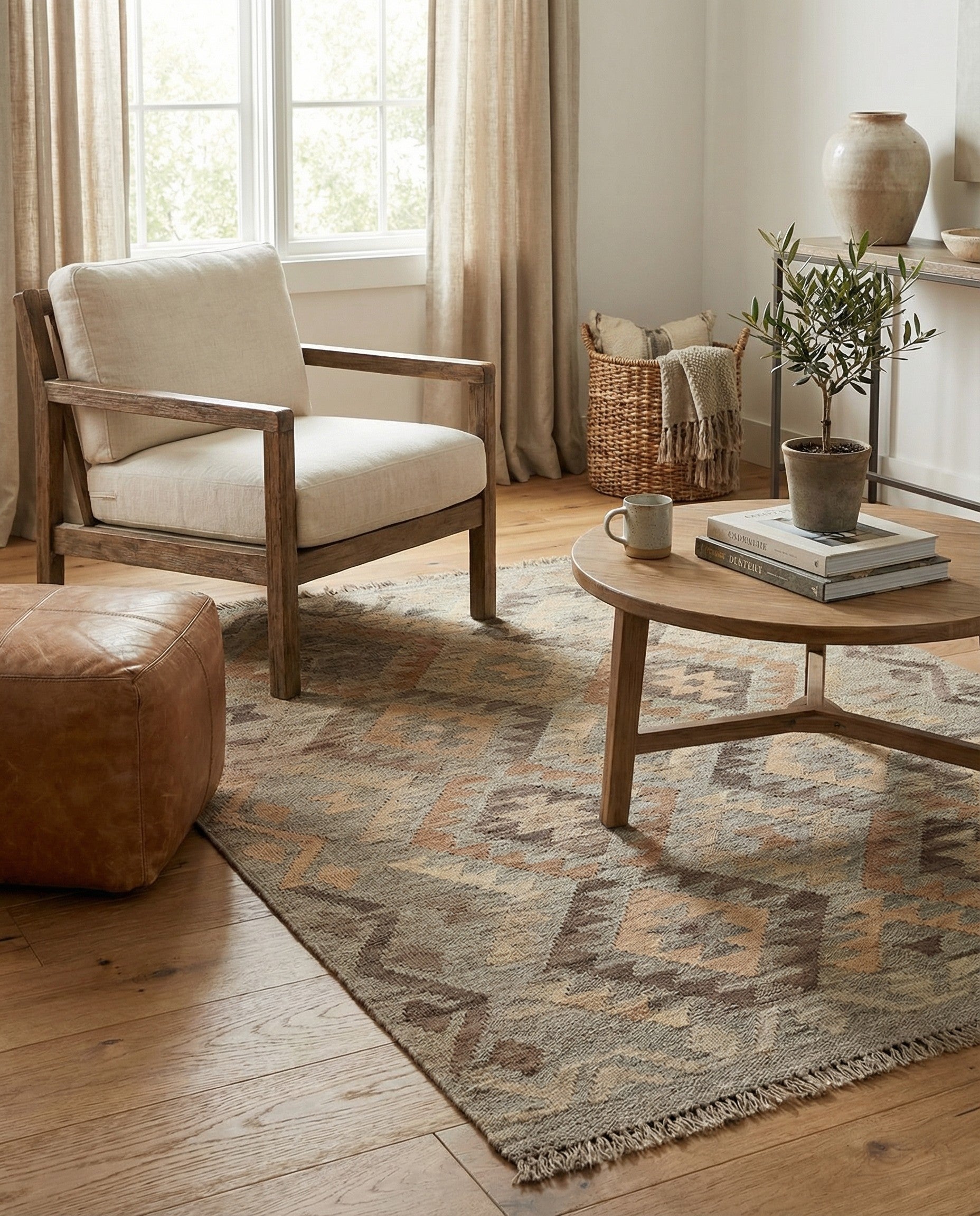 3' 5 x 4' 9 Hand Woven Kilim Maymana Wool Rug