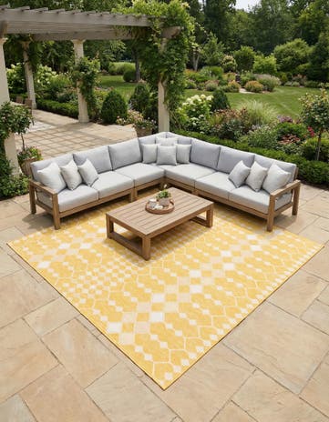 Yellow Easy-Clean Lattice Indoor / Outdoor Square Rug