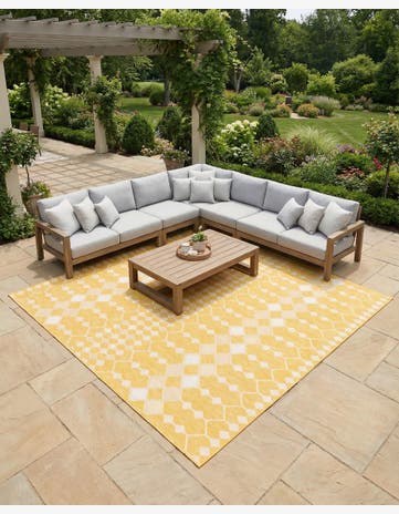 Yellow Easy-Clean Lattice Indoor / Outdoor Square Rug