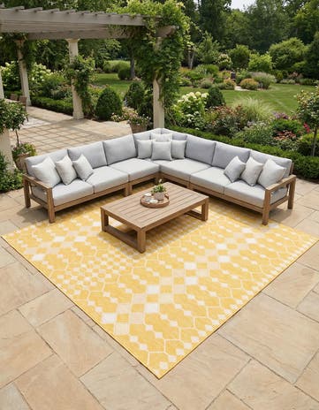 Yellow Easy-Clean Lattice Indoor / Outdoor Square Rug