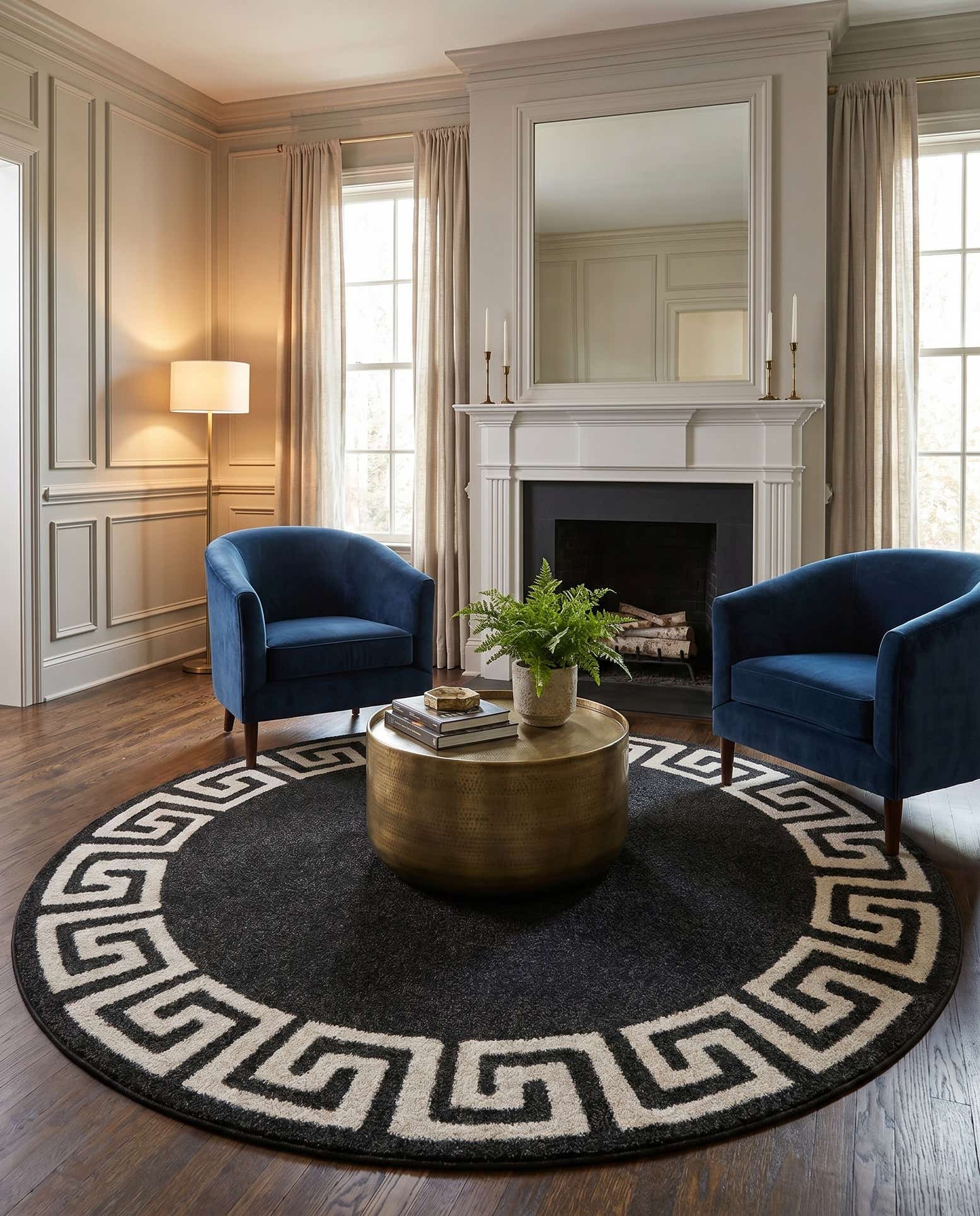 6' x 6' Greek Key Round Rug