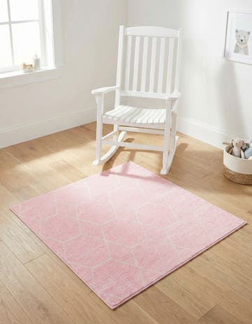 Light Pink Lattice Frieze Square Rug