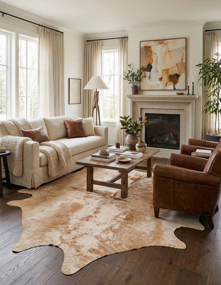 Detail image of 6' 6 x 7' 7 Cowhide Leather Rug