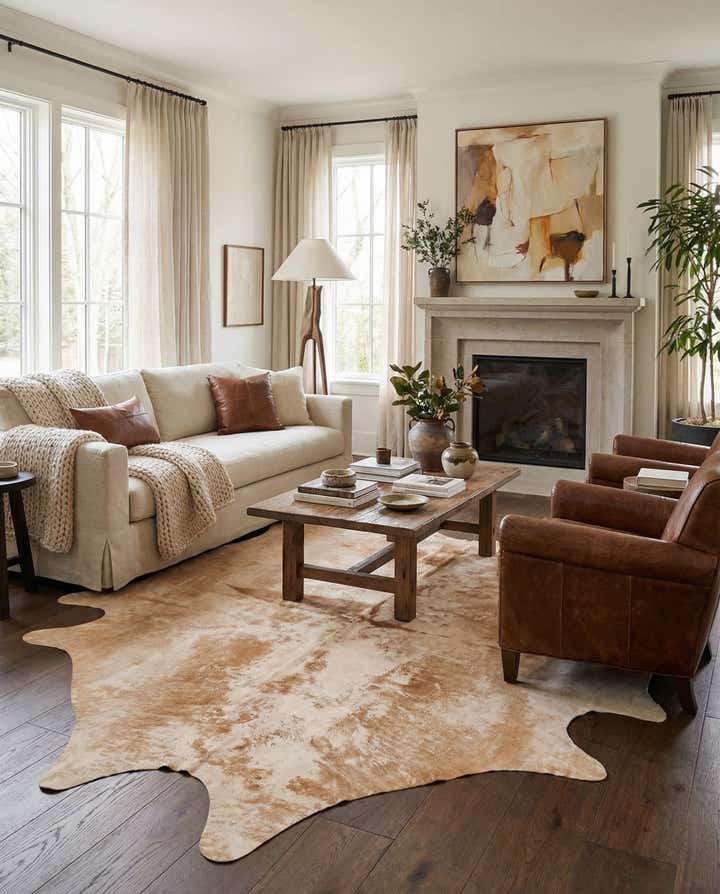 6' 6 x 7' 7 Cowhide Leather Rug