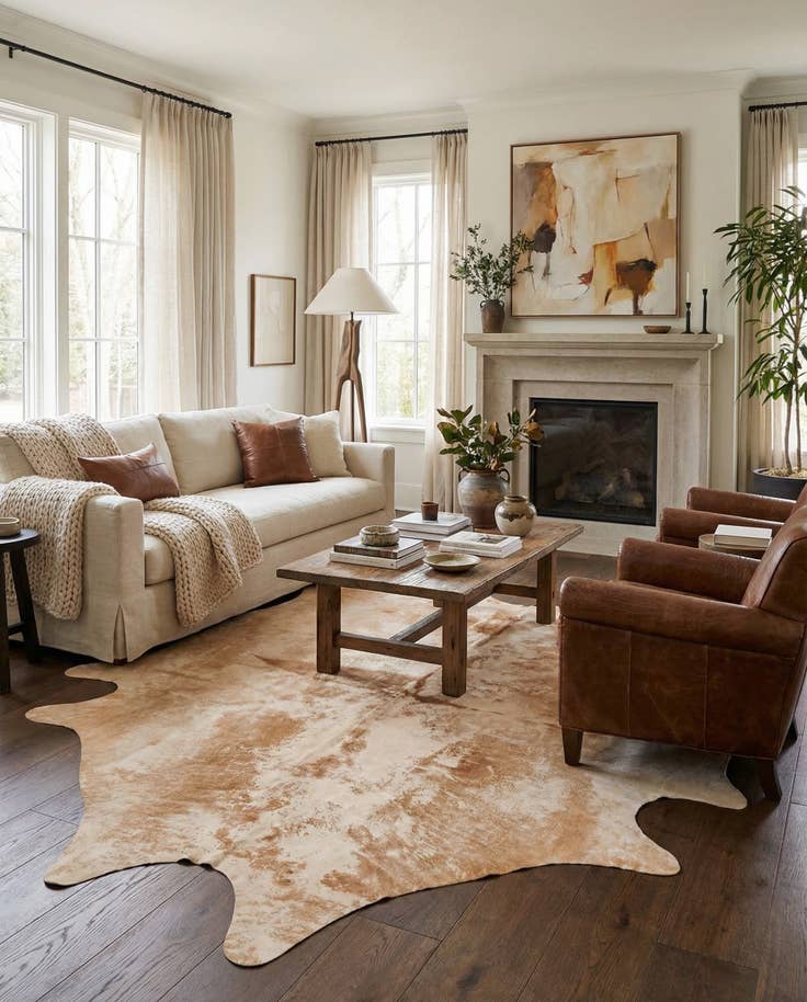 Detail image of 6' 6 x 7' 7 Cowhide Leather Rug