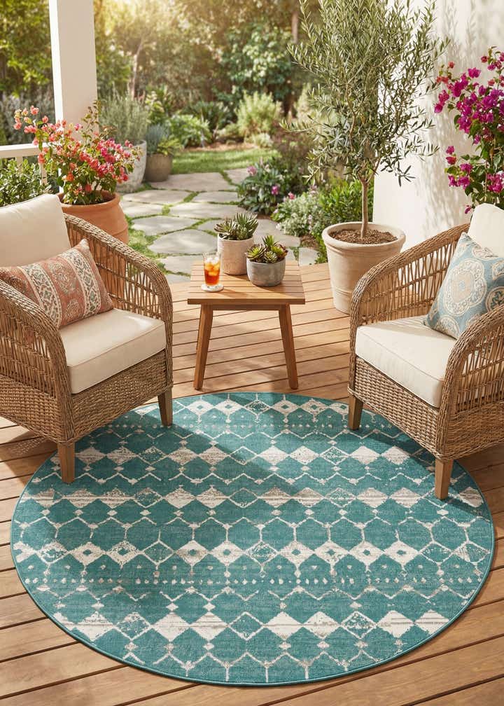 7' x 7' Easy-Clean Trellis Indoor / Outdoor Round Rug