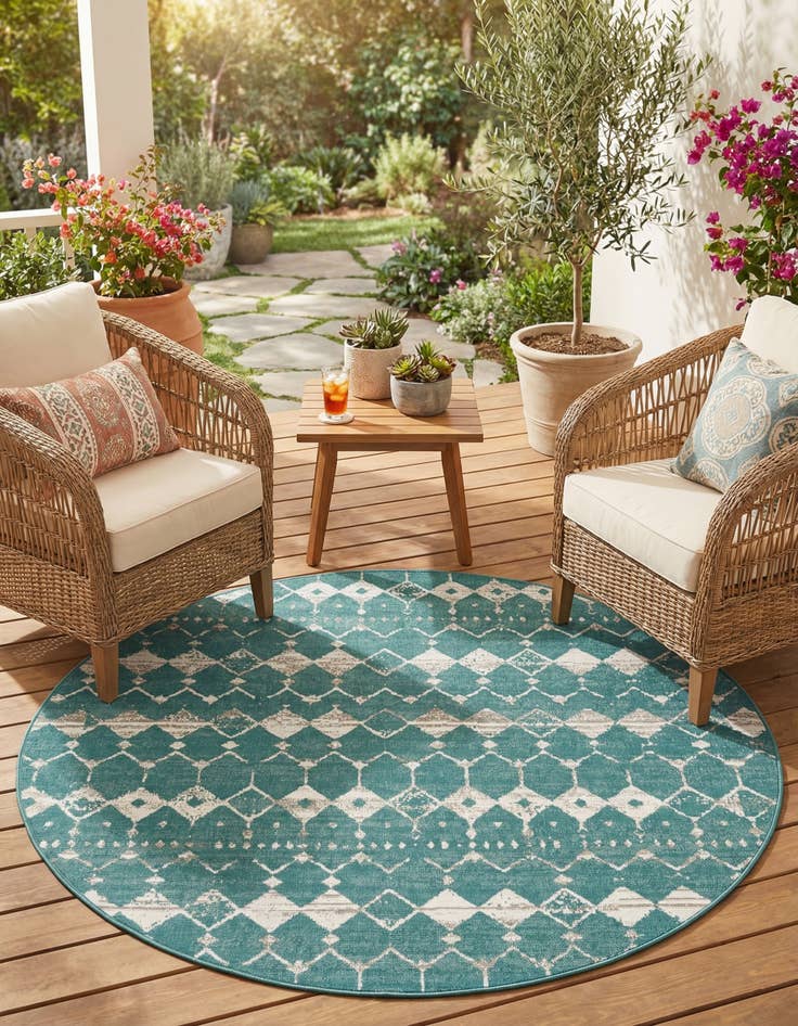Detail image of 7' x 7' Washable Lattice Indoor / Outdoor Round Rug