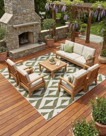 Green Easy-Clean Jill Zarin Napa Indoor / Outdoor Square Rug