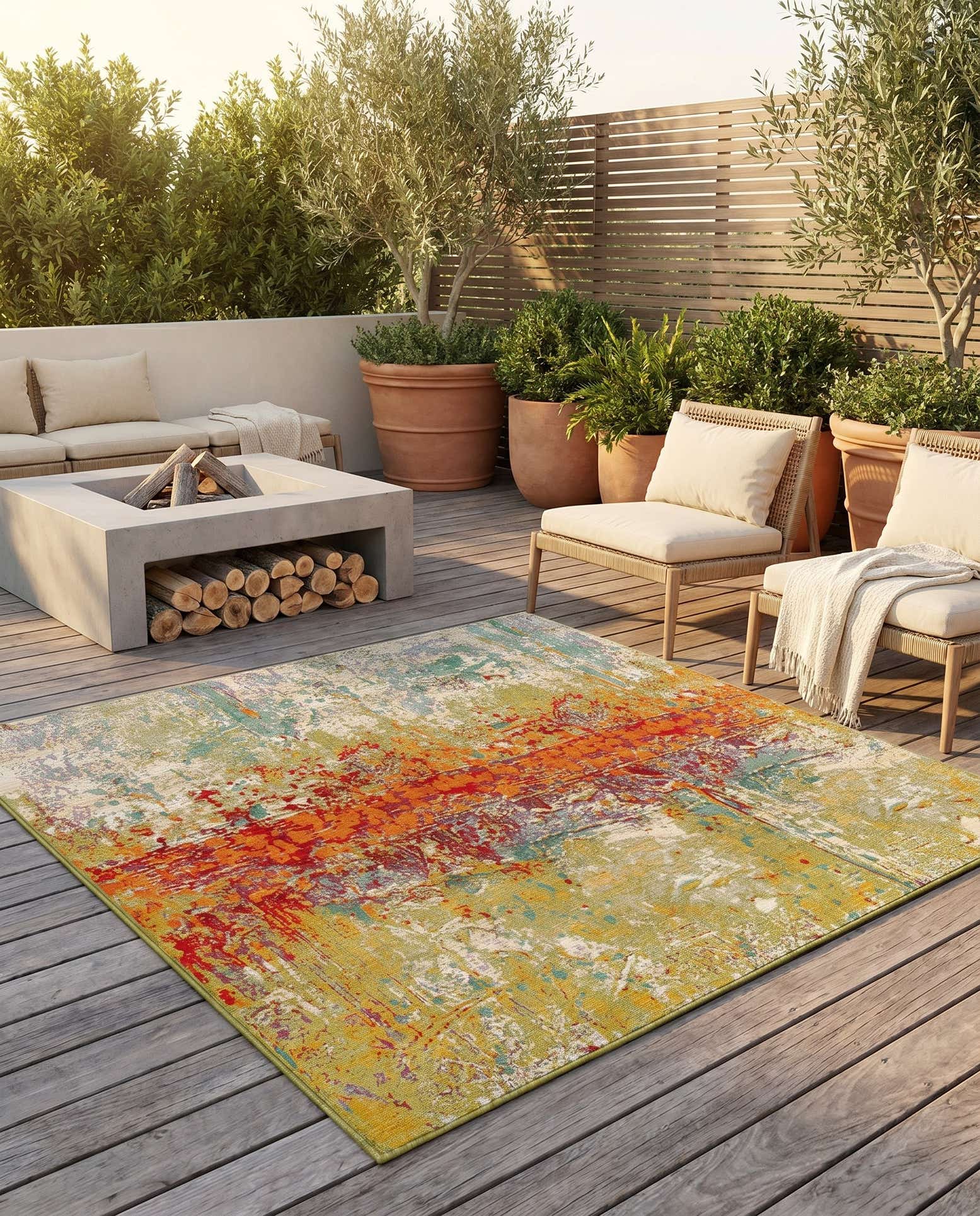 6' x 6' Easy-Clean Modern Indoor / Outdoor Square Rug