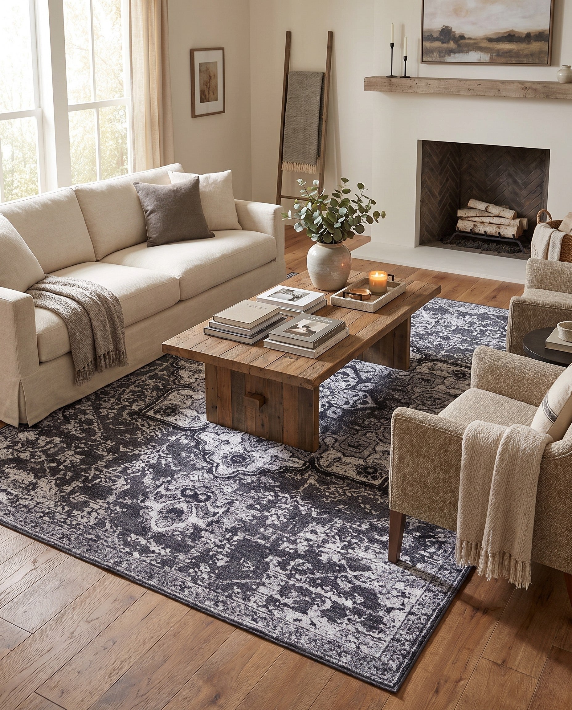 Dark Gray Washable Renaissance Rug