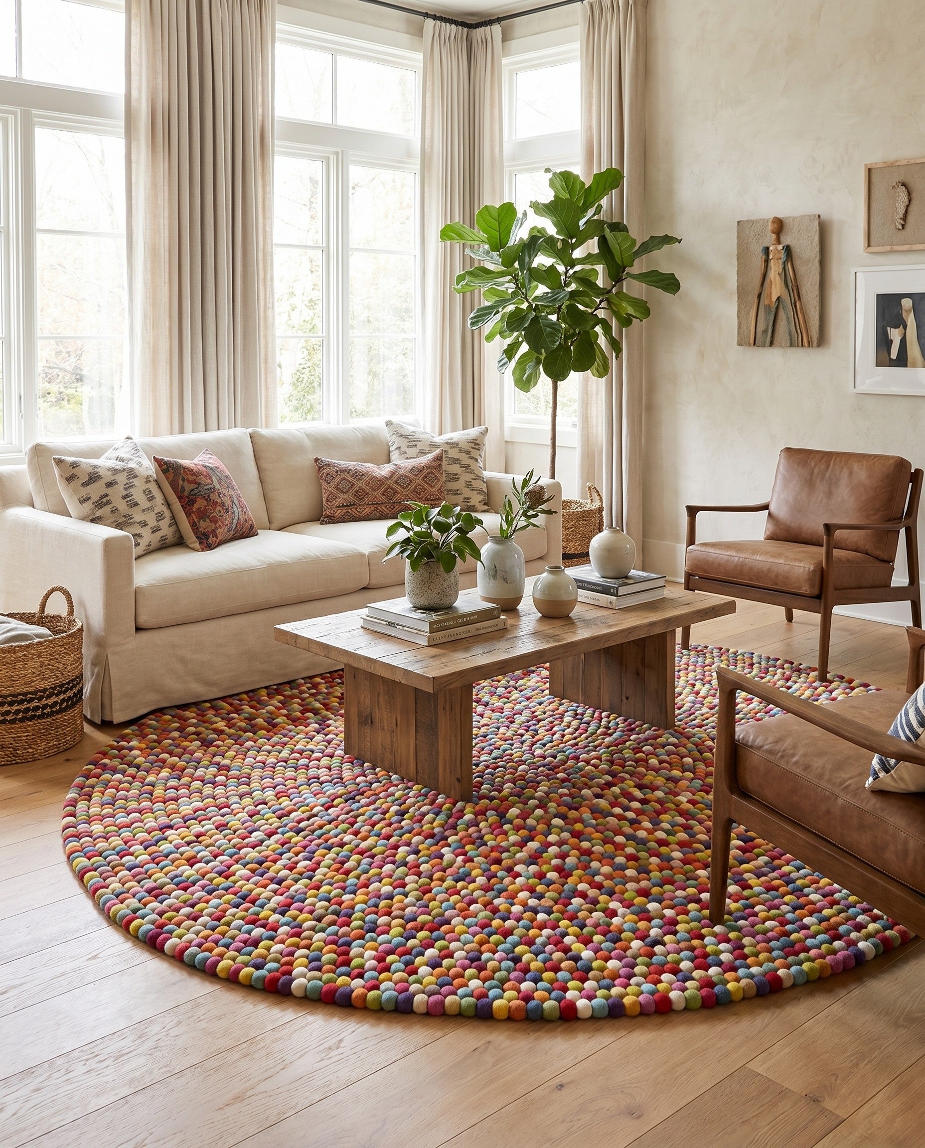 7' 10 x 7' 10 Felt Ball Wool Round Rug