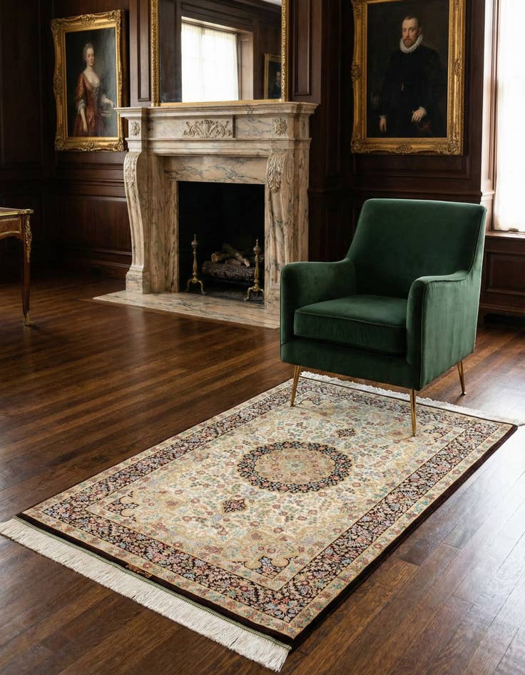 Detail image of 3' 3 x 4' 11 Ghom Silk Rug