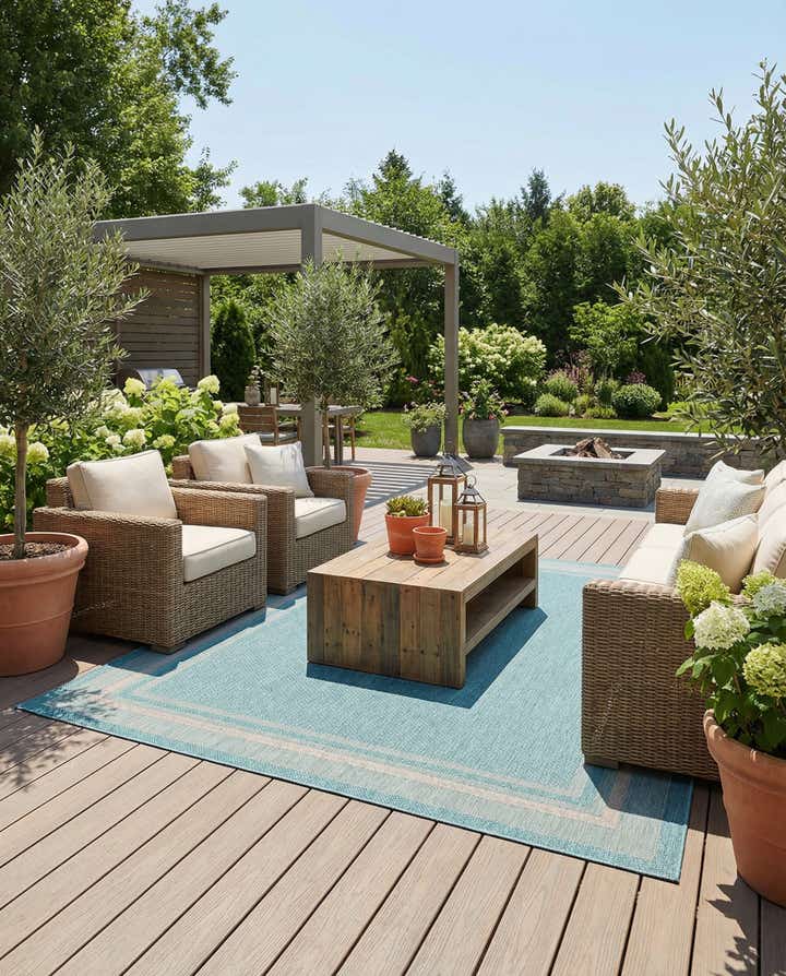 7' 10 x 7' 10 Easy-Clean Border Indoor / Outdoor Square Rug