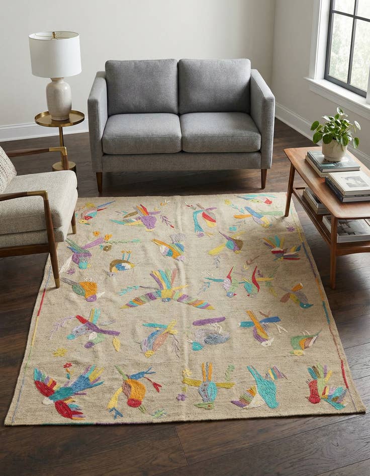 Detail image of 5' x 6' Hand Woven Kilim Suzani Wool Square Rug