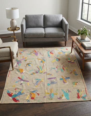 5' x 6' Hand Woven Kilim Suzani Wool Square Rug