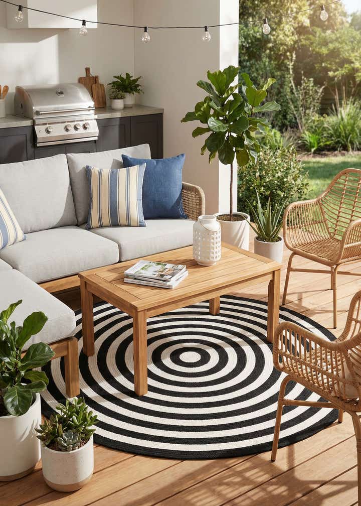 5' 3 x 5' 3 Easy-Clean Eco Verse Washable Indoor / Outdoor Round Rug