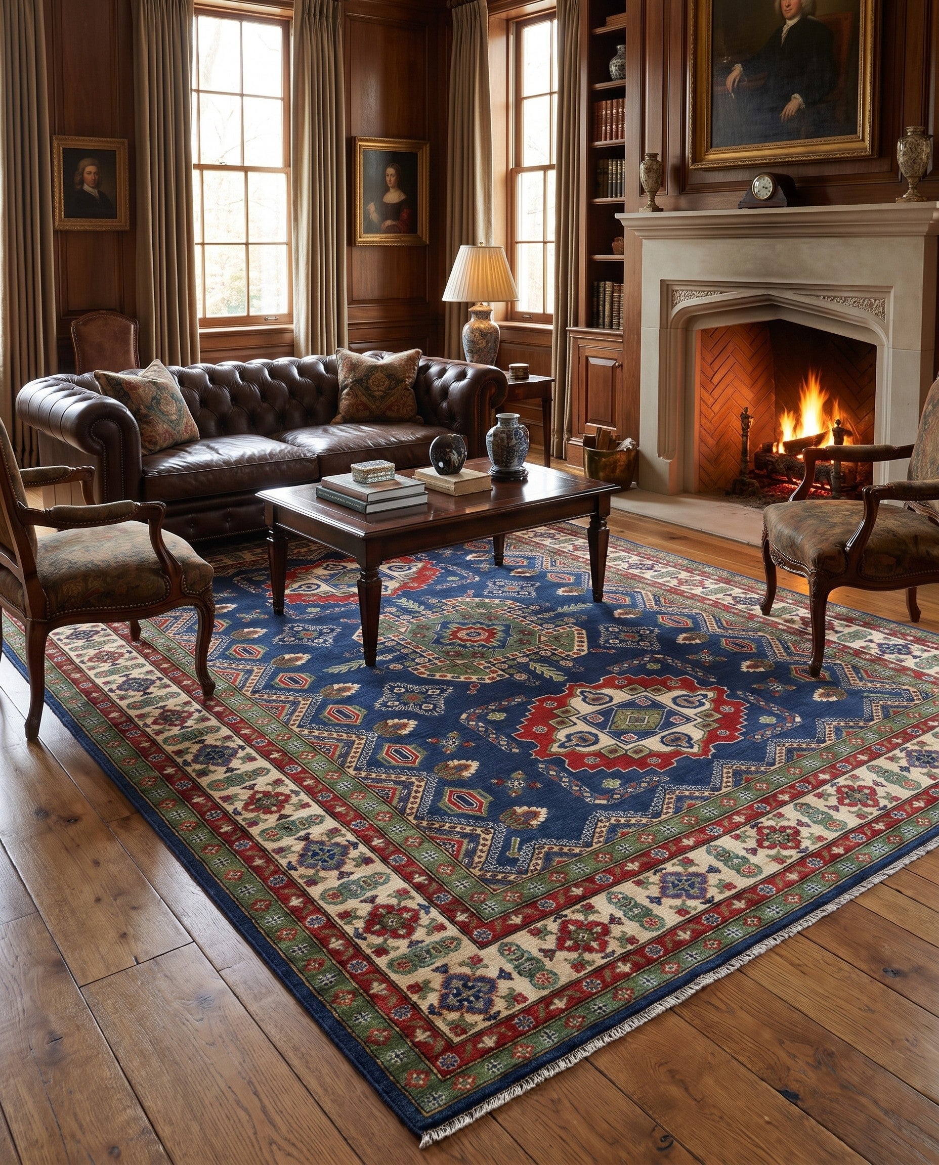 8' x 10' 3 Hand Knotted Kazak Rug