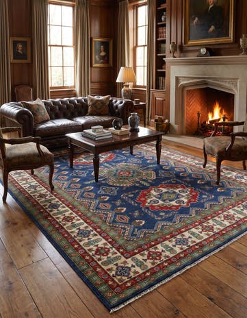 8' x 10' 3 Hand Knotted Kazak Rug