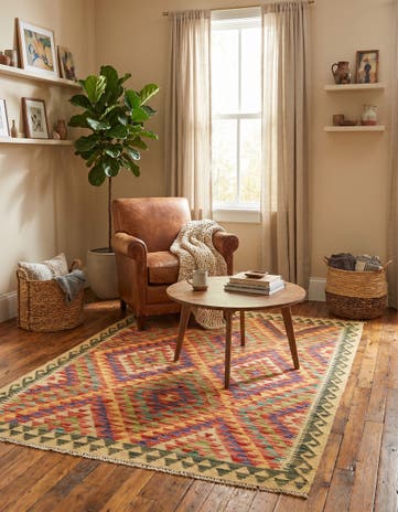 3' 6 x 4' 10 Hand Woven Kilim Maymana Wool Rug