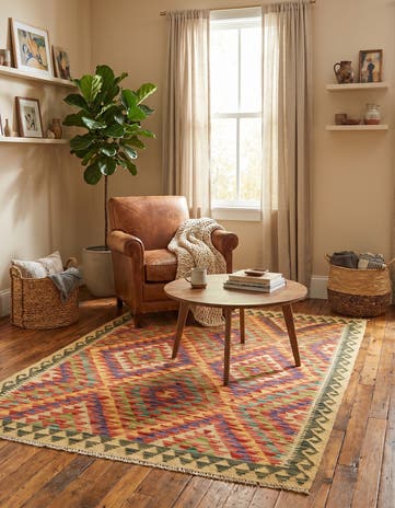 3' 6 x 4' 10 Hand Woven Kilim Maymana Wool Rug