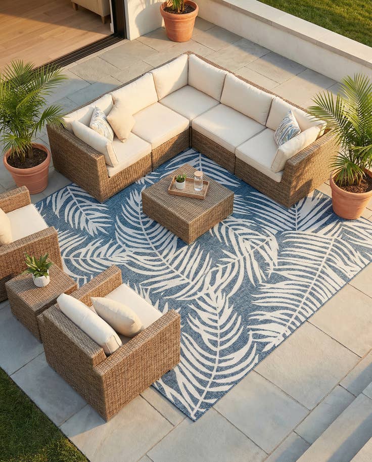 Detail image of 10' x 10' Easy-Clean Botanical Indoor / Outdoor Square Rug