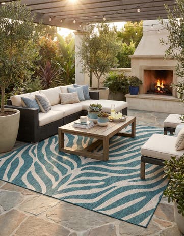 Teal Easy-Clean Safari Indoor / Outdoor Square Rug