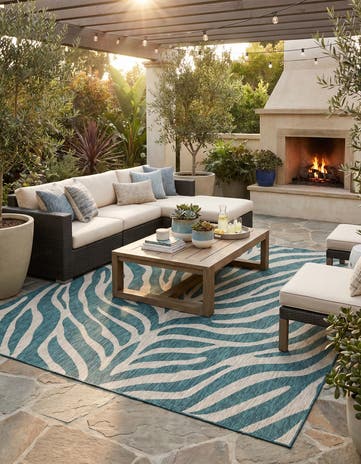 Teal Easy-Clean Safari Indoor / Outdoor Square Rug