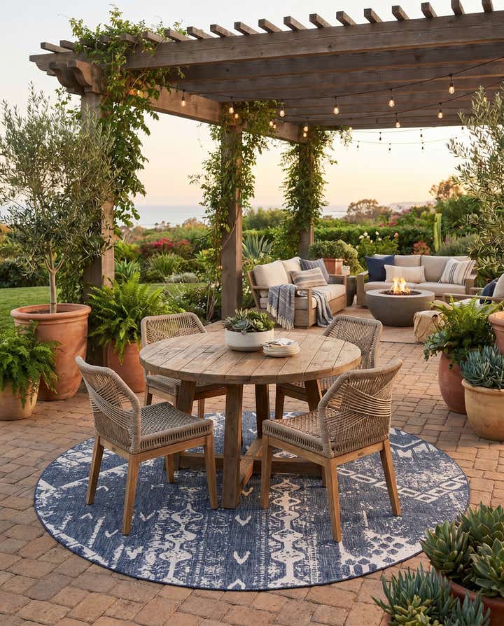 10' x 10' Easy-Clean Bohemian Indoor / Outdoor Round Rug