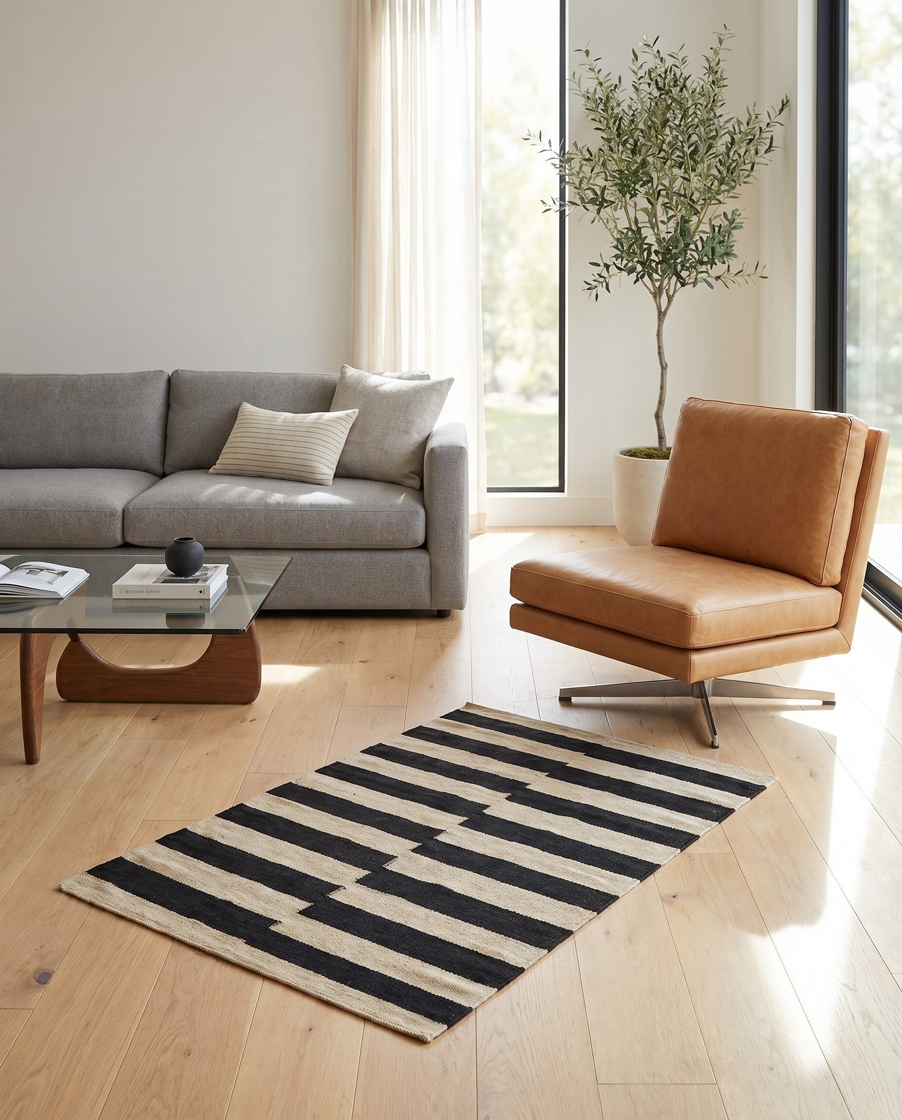 3' 4 x 4' 9 Hand Woven Kilim Modern Wool Rug
