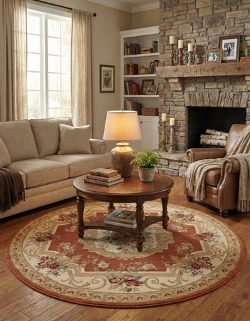Brick Red Chateau Round Rug