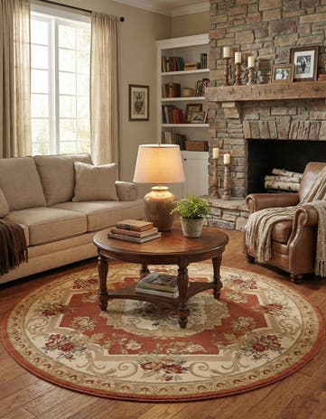 Brick Red Chateau Round Rug