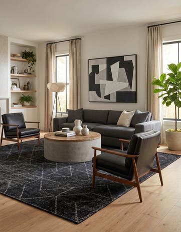 Jet Black WoolCraft Geometric Rug