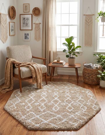 Taupe Moroccan Shag Octagon Rug