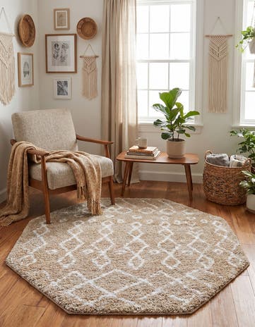 Taupe Moroccan Shag Octagon Rug