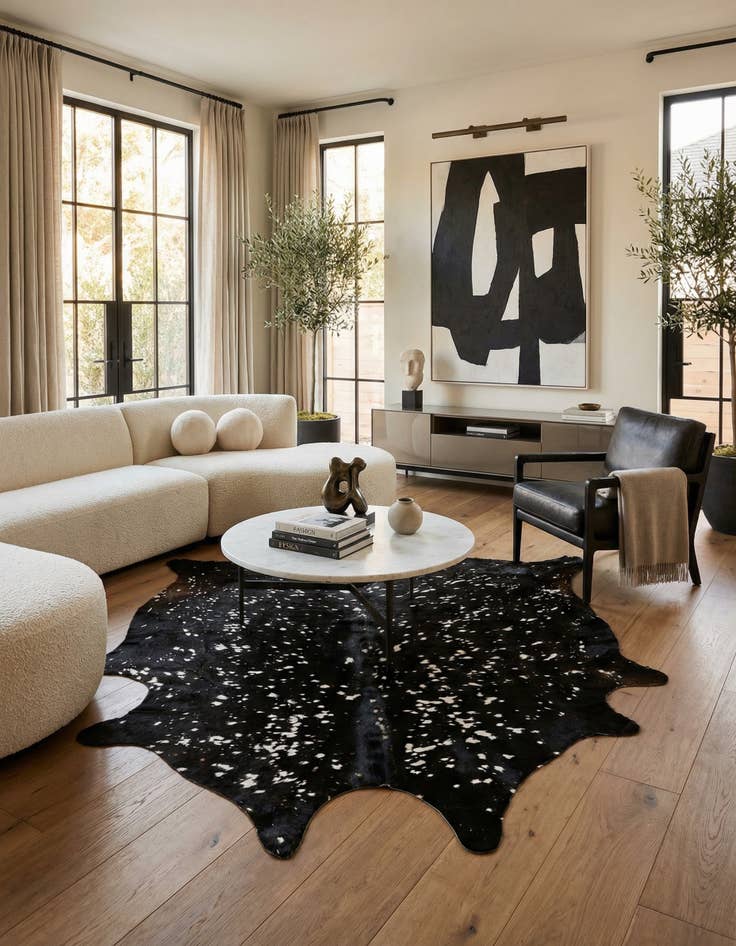 Detail image of 6' 8 x 6' 8 Cowhide Leather Square Rug