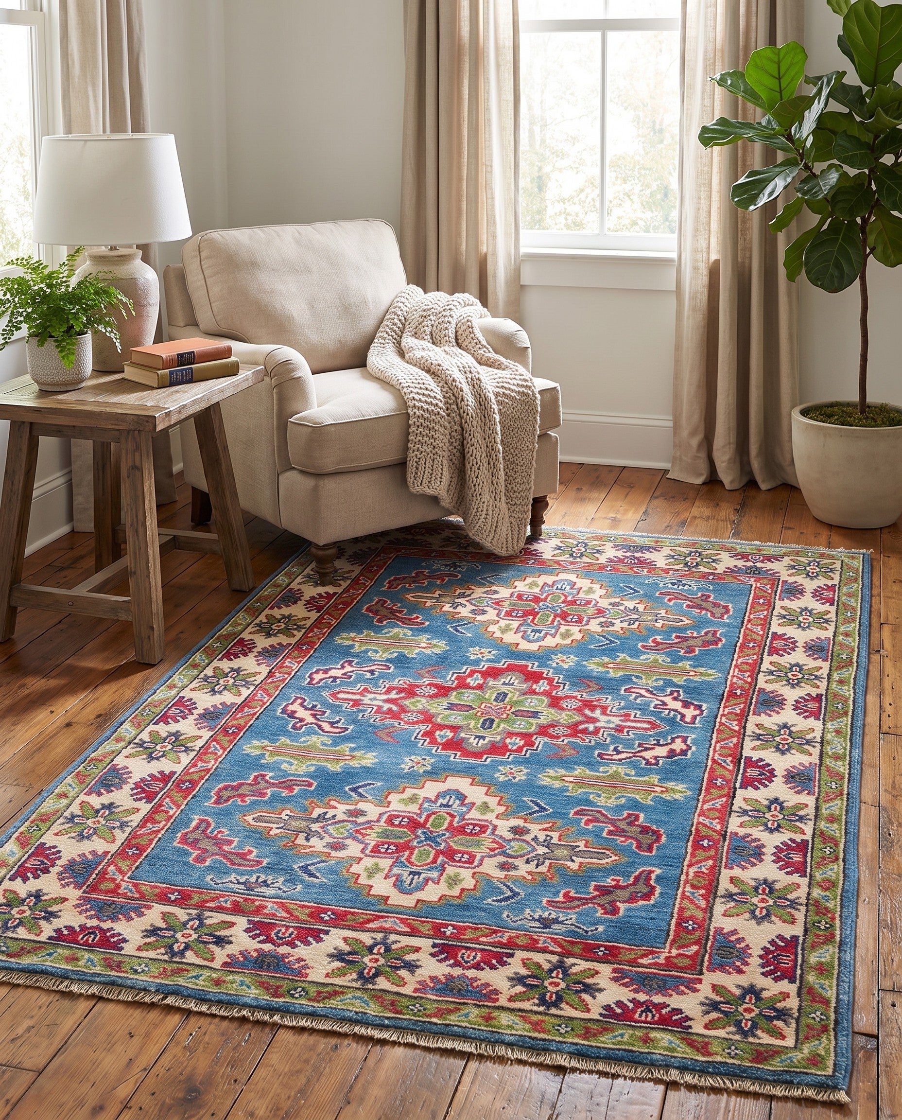 3' 5 x 4' 10 Hand Knotted Kazak Rug