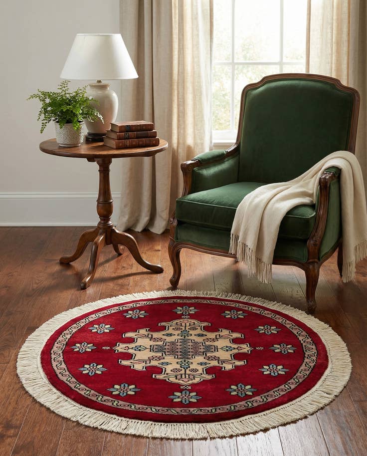 Detail image of 2' 7 x 2' 8 Hand Knotted Bokhara Oriental Wool Round Rug