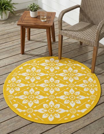Yellow Easy-Clean Lattice Indoor / Outdoor Round Rug