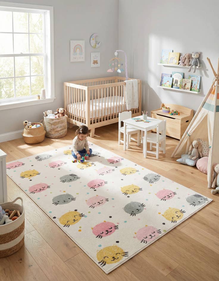 Detail image of 5' 3 x 8' Cats Whimsy Kids Rug