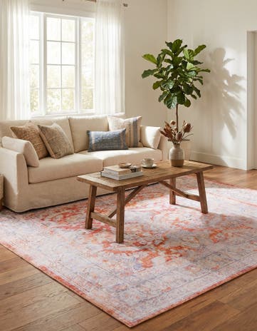 Rust Red Washable Timeless Square Rug