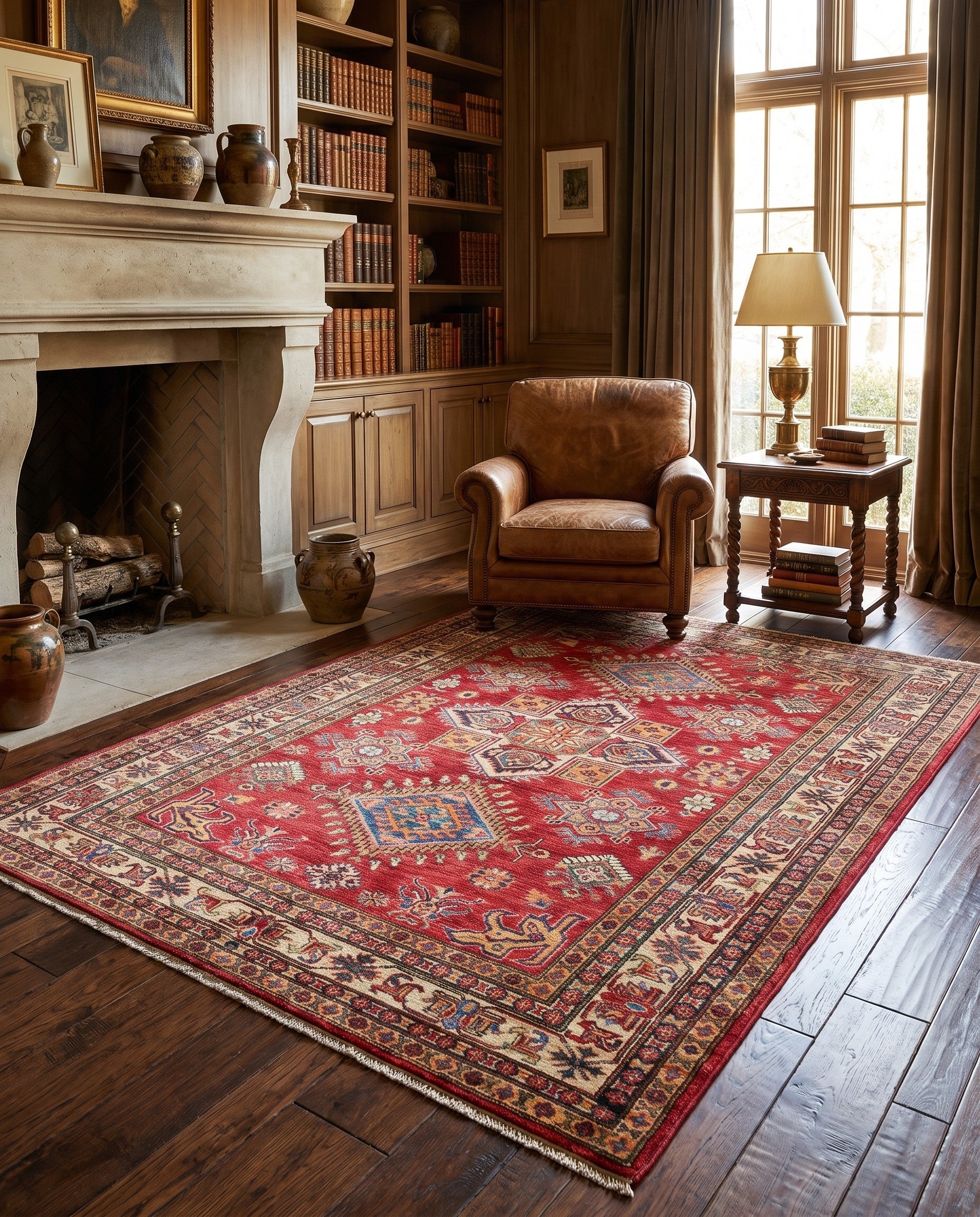 4' 11 x 7' 5 Hand Knotted Kazak Rug