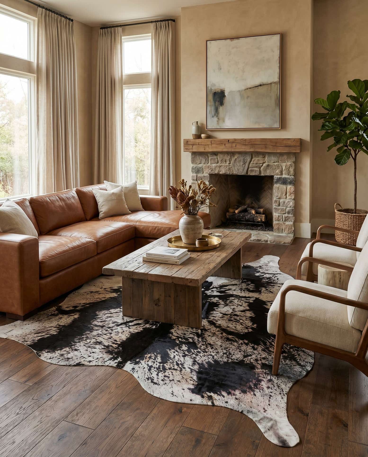 6' 7 x 7' 2 Cowhide Leather Rug