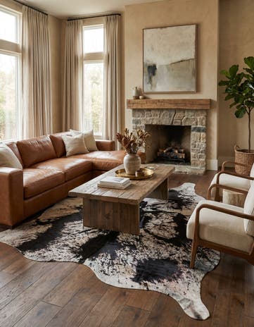 6' 7 x 7' 2 Cowhide Leather Rug