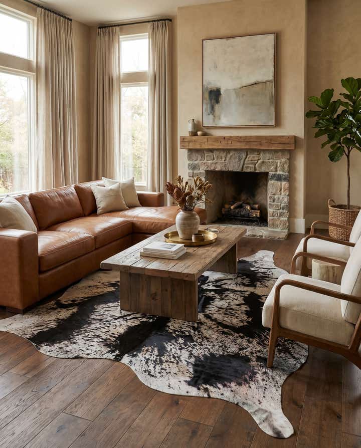 6' 7 x 7' 2 Cowhide Leather Rug